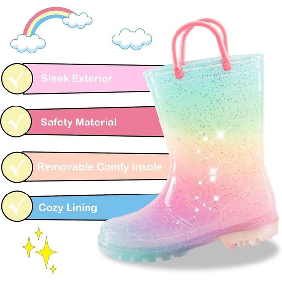 Kids Toddler Rain Boot Pink Gradient Polyvinyl Light Up Waterproof Patterns - Picture 5 of 6
